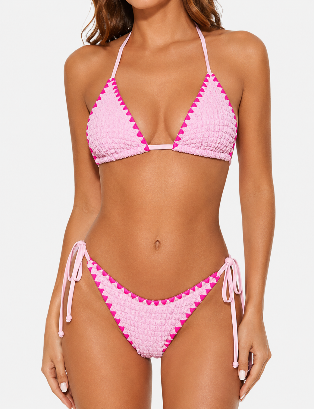 Ladies Contrast Trim Halter Triangle 2-Piece Bikini Set