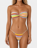 Ladies Rainbow Horizontal Stripe Bandeau 2PCS Bikini Set