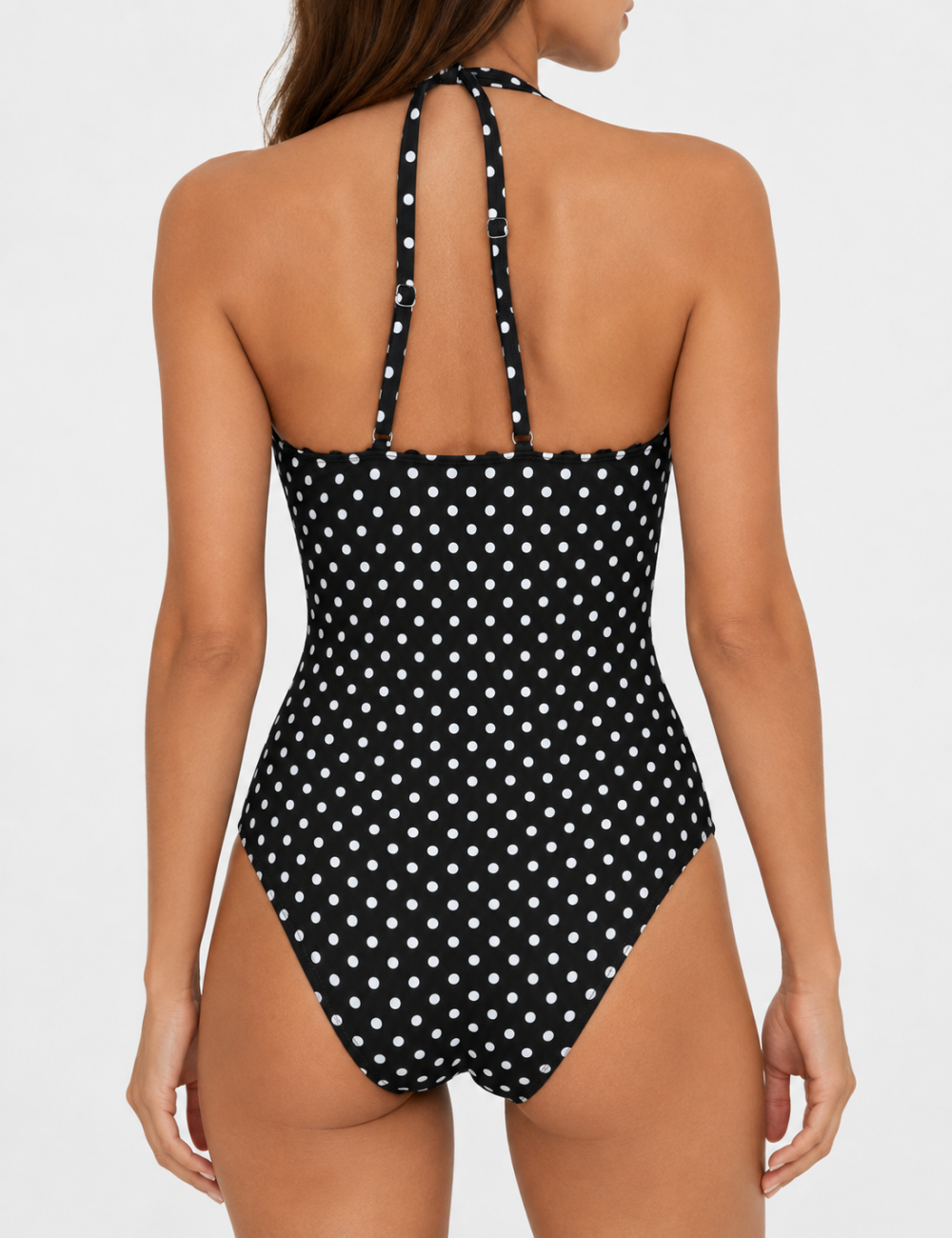 Ladies Polka Dots Print Front Bow Detail One Piece Swimsuit