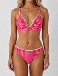 Ladies Gingham Contrast Trim Bralette 2-Piece Bikini Set