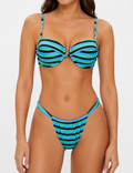 Ladies Striped Print Spaghetti Balconette 2 Piece Bikini Set