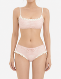 Ladies Pink Gingham Ruffled Cami Top 2 Piece Bikini Set