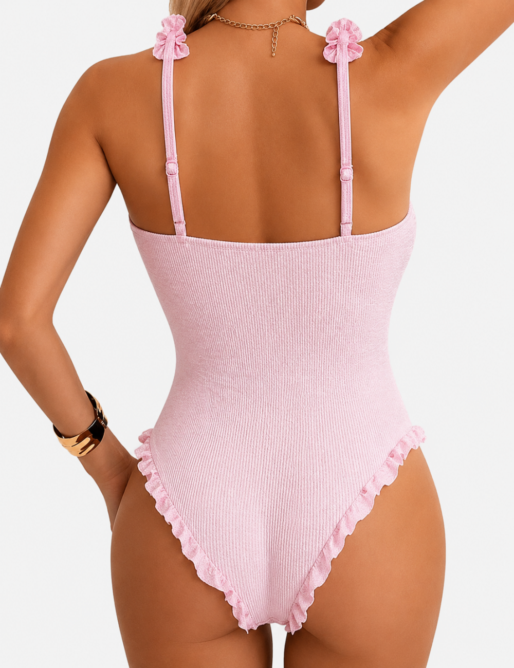 Ladies Openwork Design Front Bow Detail One Piece Swimsuit