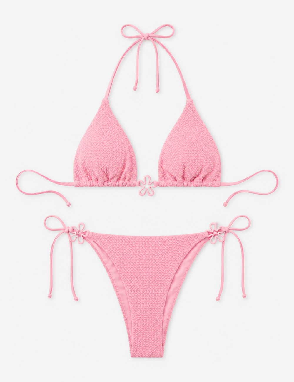 Ladies Crochet Flower Accent Triangle 2 Piece Bikini Set