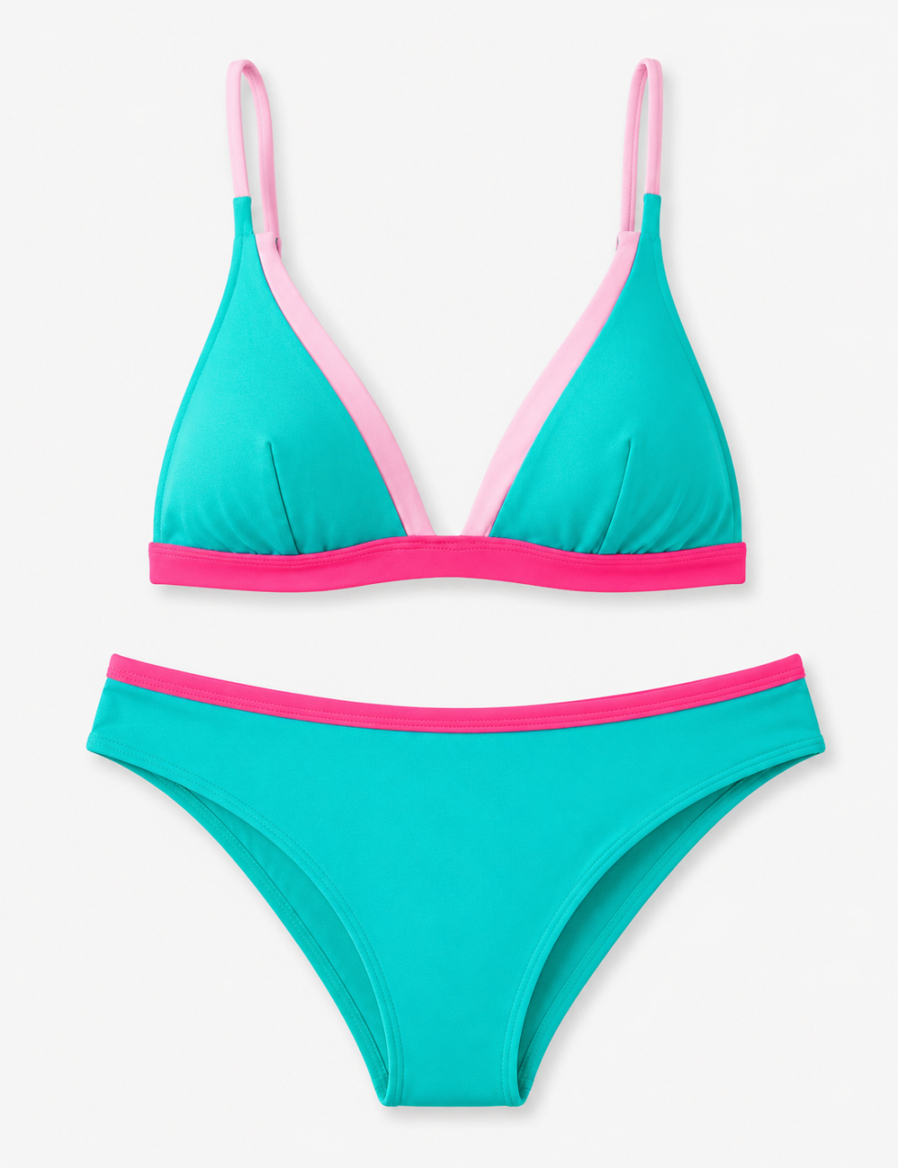 Ladies Color Block Double Straps Triangle 2PCS Bikini Set