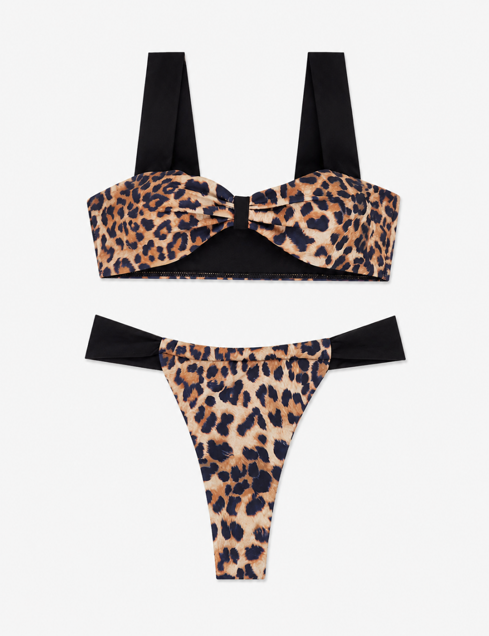 Ladies Leopard Print Front Bow Detail Bikini Set