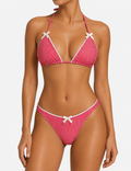 Ladies Gingham Bow Halter Triangle 2-Piece Bikini Set