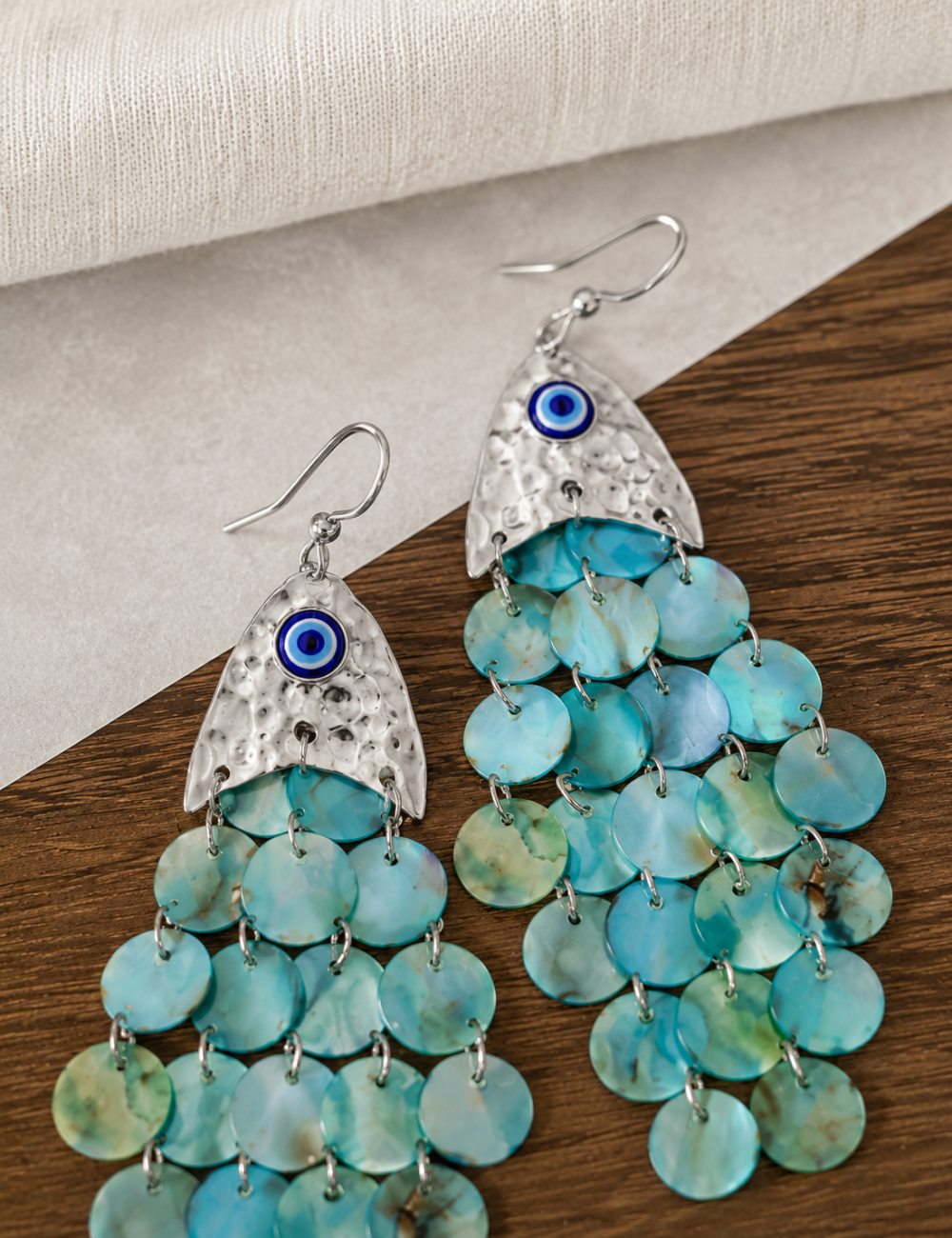 Ladies Boho Shell Bead Tassel Drop Earrings