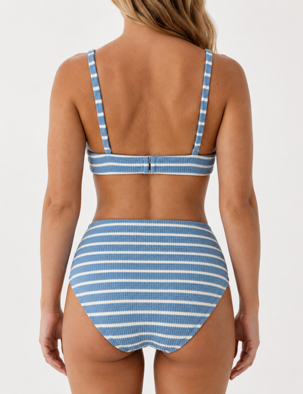 Ladies Stripe Front Bow Design Back Clouse Bikini Set