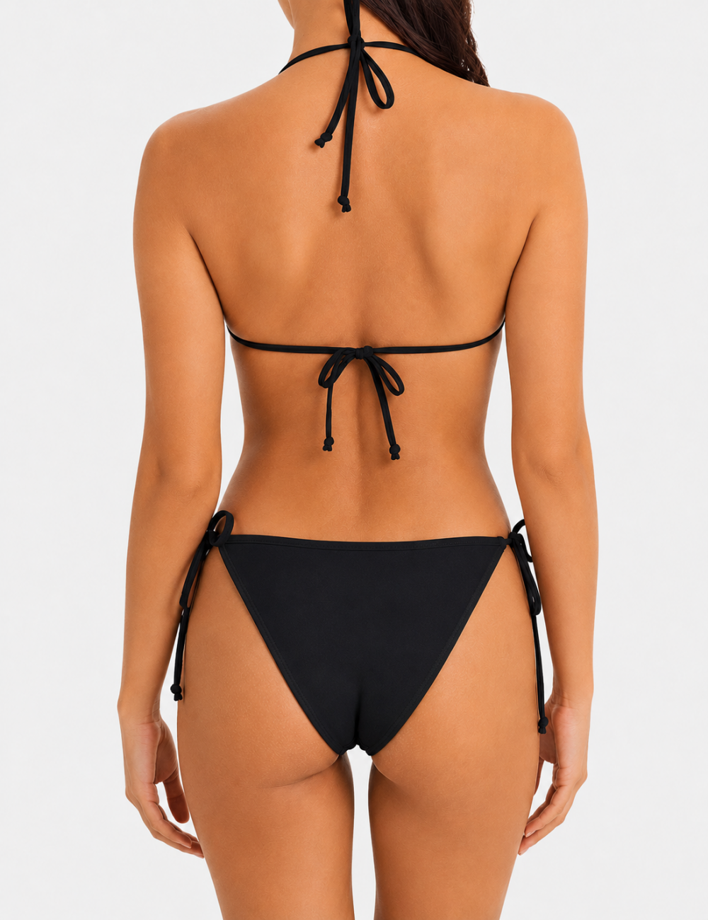 Ladies Solid Color Eyelet Detail Triangle 2-Piece Bikini Set