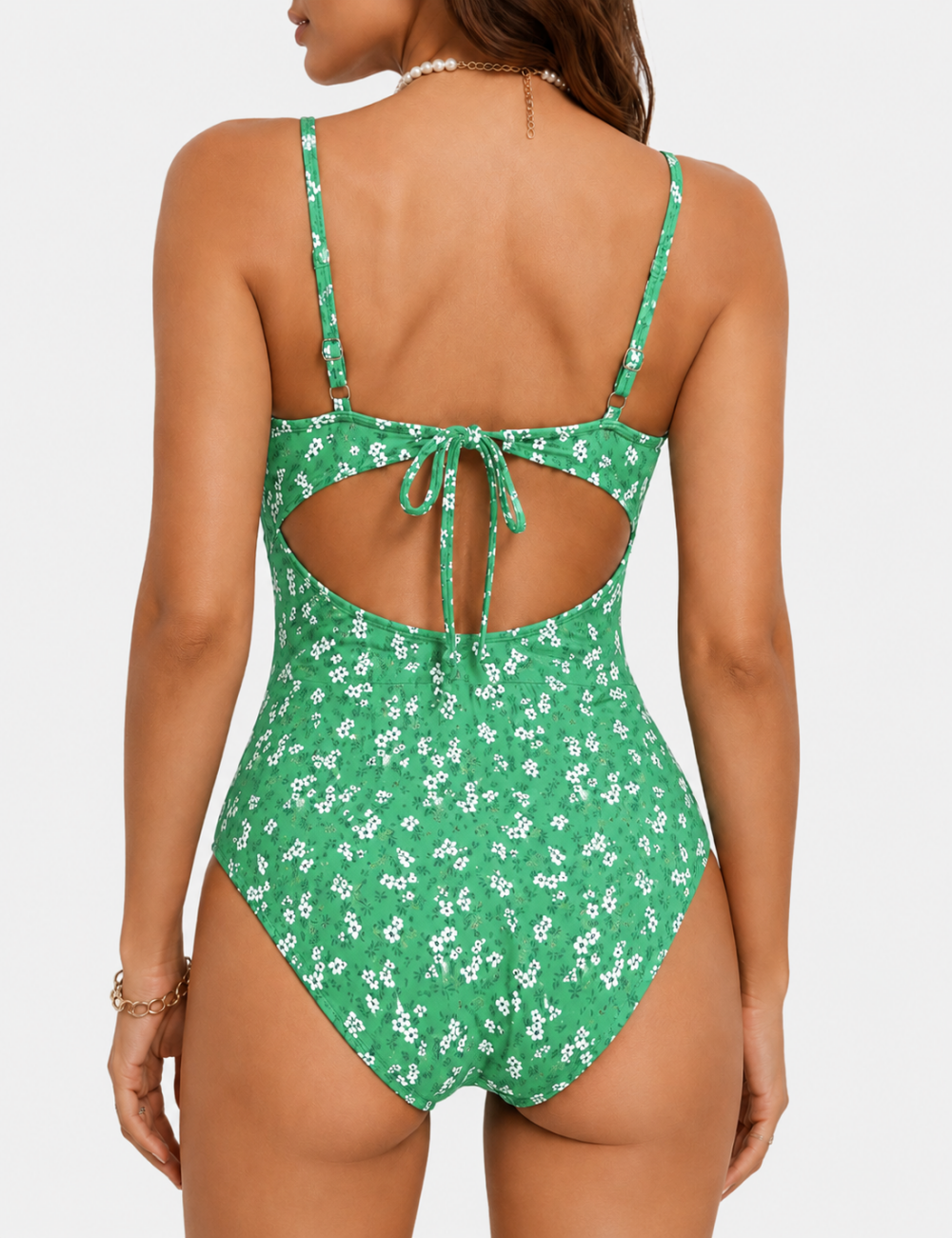 Ladies Openwork Design Floral Print One Piece Swimsuit