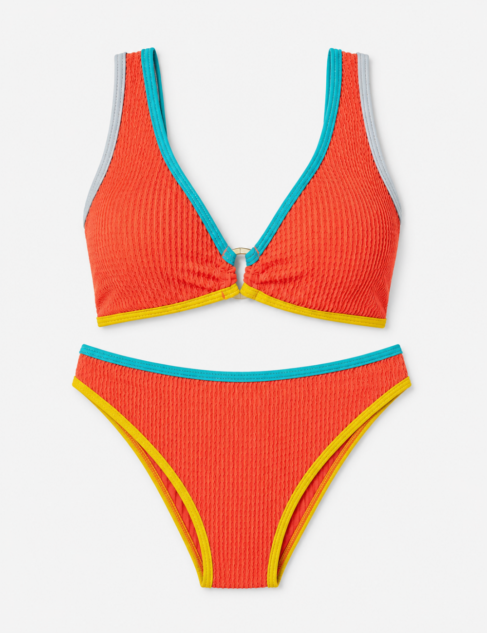 Ladies V-Neck Contrast Trim Bralette 2 Piece Bikini Set