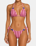 Ladies Vertical Stripe Bow Halter Triangle 2-Piece Bikini Set