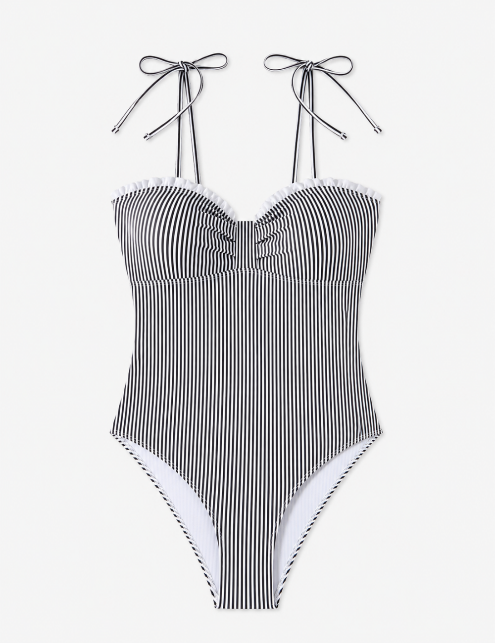 Ladies Stripe Front Bow Detail One Piece Swimsuit