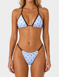 Ladies Polka Dot Contrast Trim Triangle 2-Piece Bikini Set
