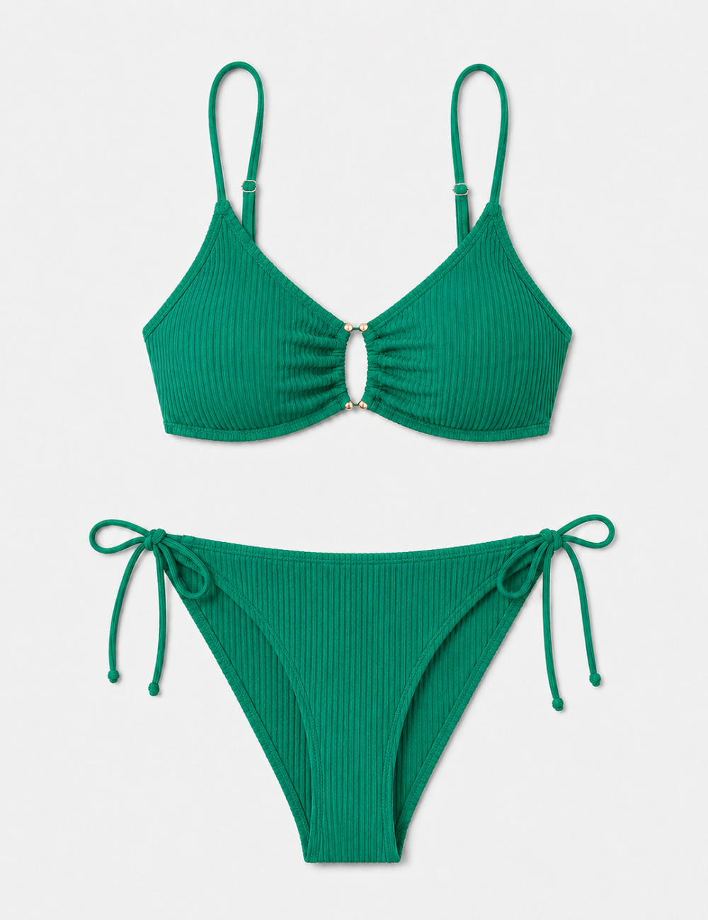 Ladies Multi Color Gold-Tone Metal Accents Triangle Bikini Set