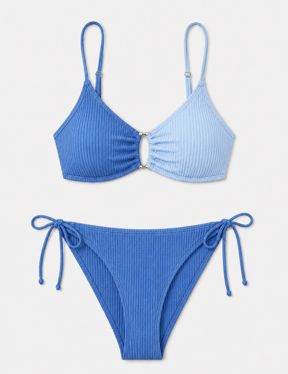 Ladies Multi Color Gold-Tone Metal Accents Triangle Bikini Set