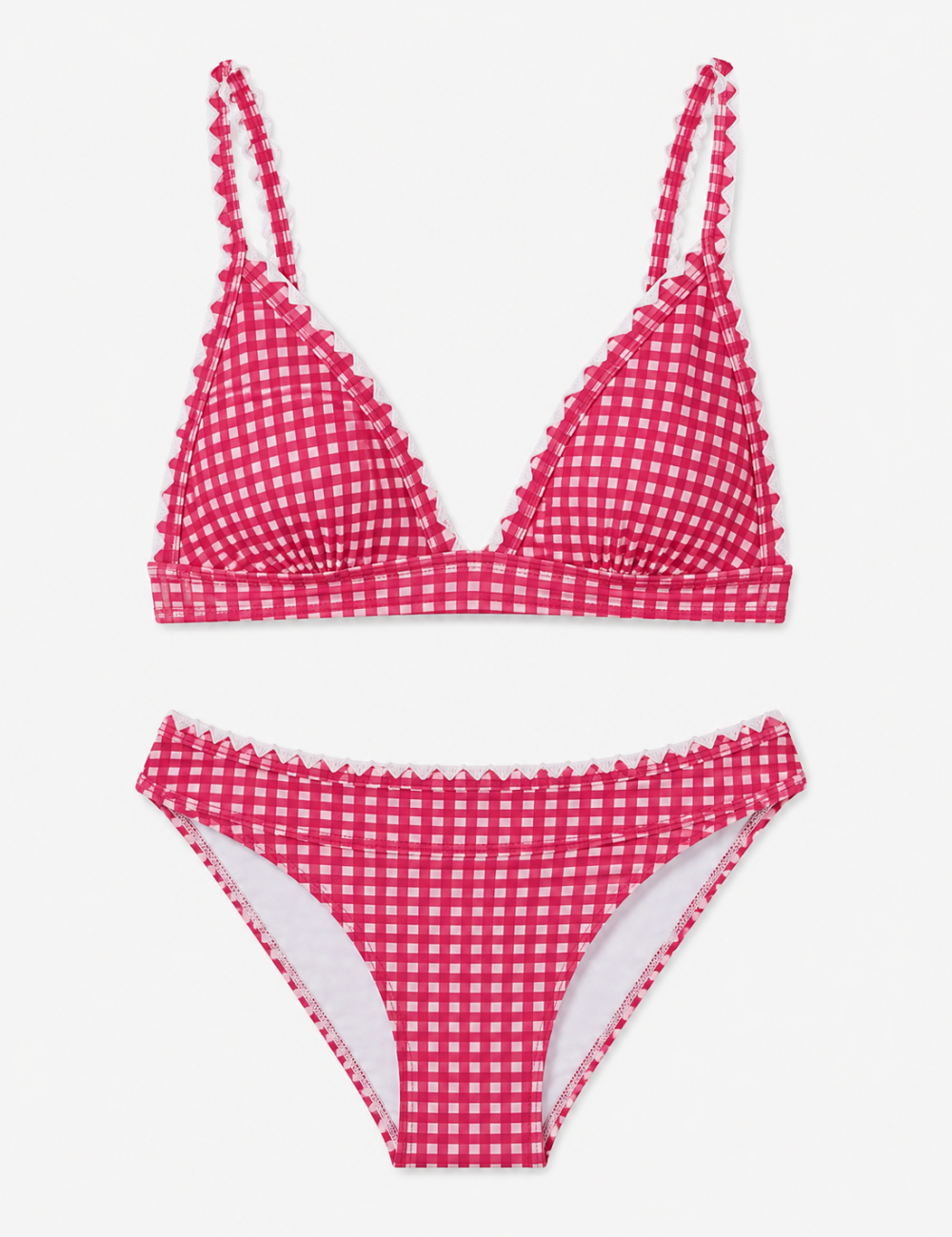 Ladies Gingham Contrast Trim Bralette 2-Piece Bikini Set