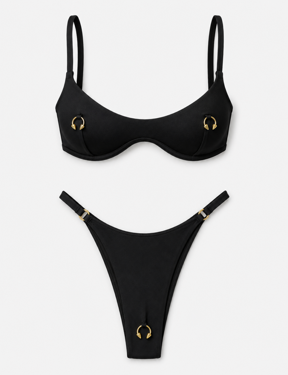 Ladies Gold Hardware Design Balconette U-Neck Bikini Set