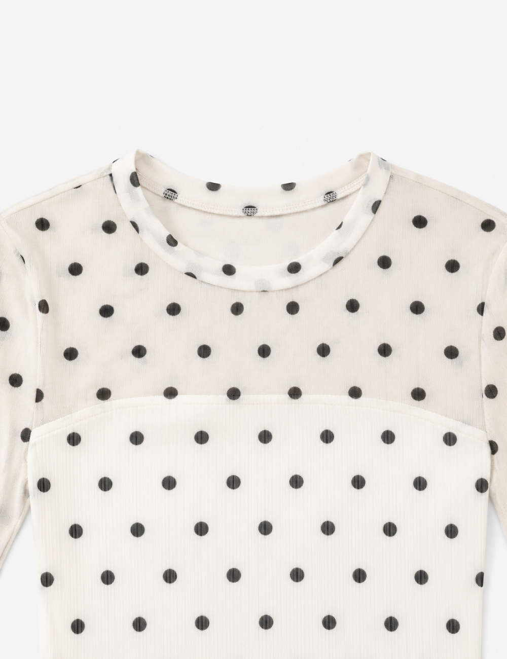 Ladies Round Neck See Sheer Polka Dot Layring Top