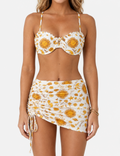 Ladies Sun and Moon Print Halter Bikini Set with Mini Skirt