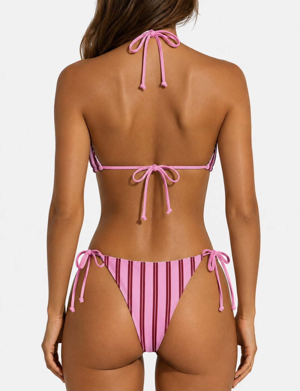 Ladies Vertical Stripe Bow Halter Triangle 2-Piece Bikini Set