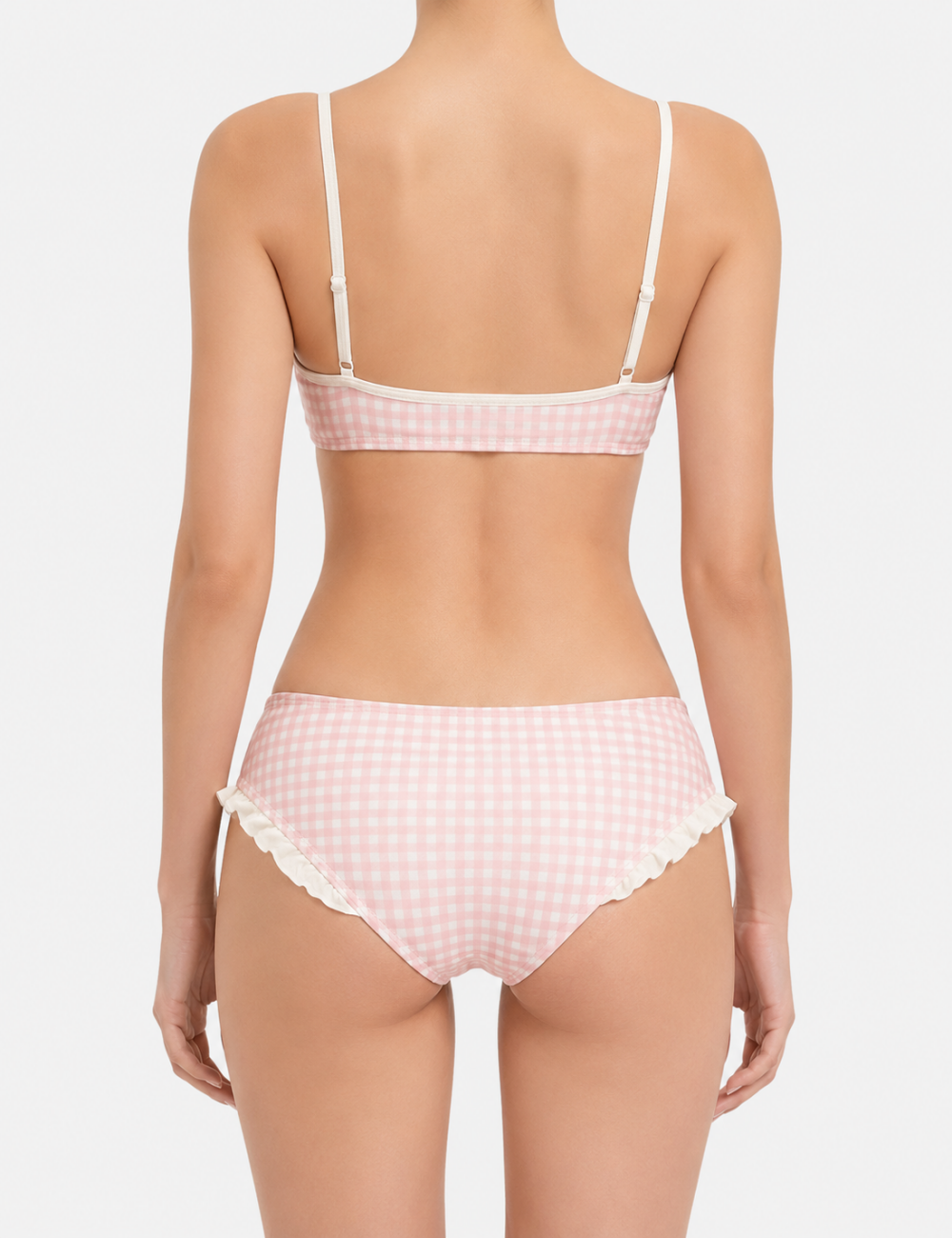 Ladies Pink Gingham Ruffled Cami Top 2 Piece Bikini Set