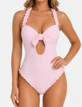 Ladies Openwork Design Front Bow Detail One Piece Swimsuit
