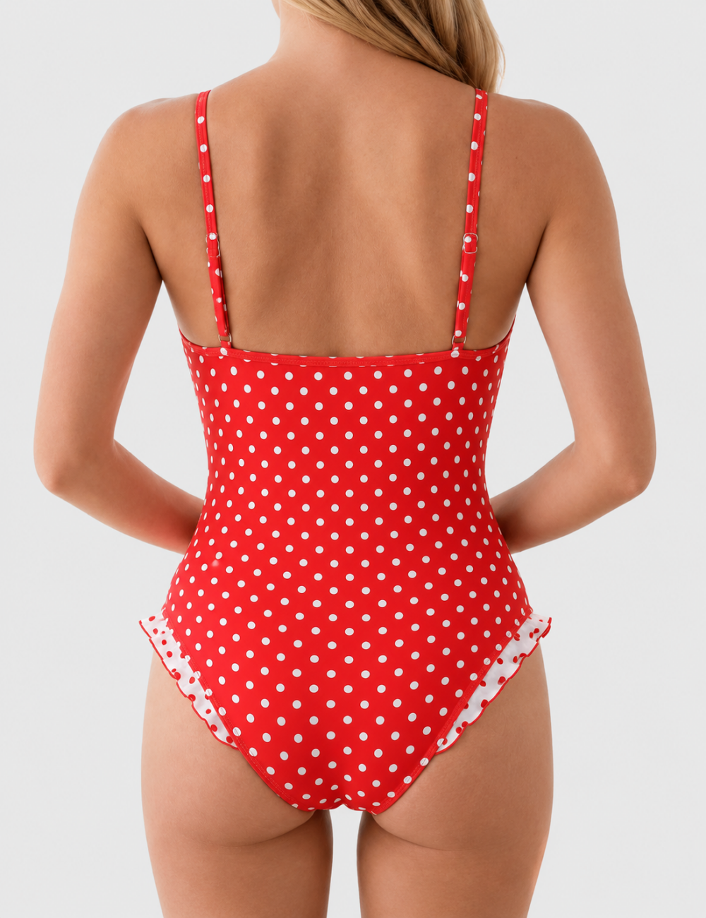 Ladies Polka Dot Sweetheart Neck Ruffle One Piece Swimsuit