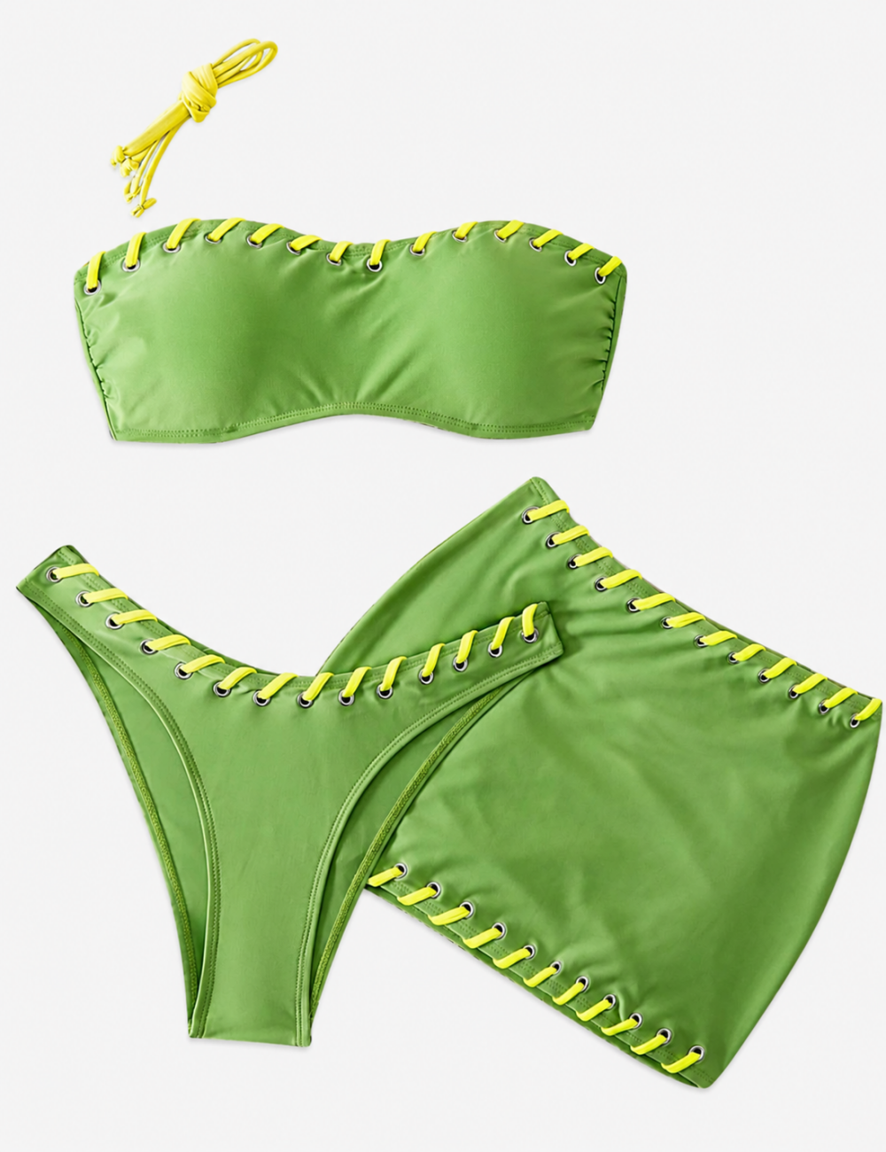 Ladies Contrast Lace-Up Bandeau Bikini Set with Mini Skirt