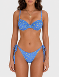 Ladies Floral Print Smocked Balconette 2-Piece Bikini Set
