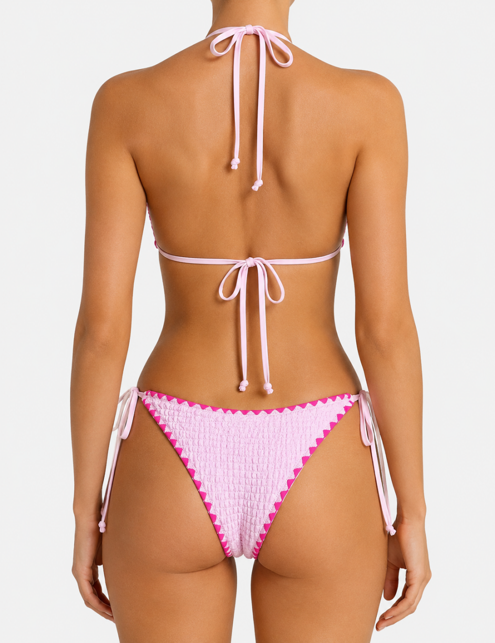 Ladies Contrast Trim Halter Triangle 2-Piece Bikini Set