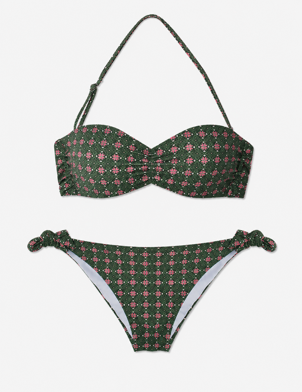 Ladies Floral Print Removable Straps Bandeau Bikini Set