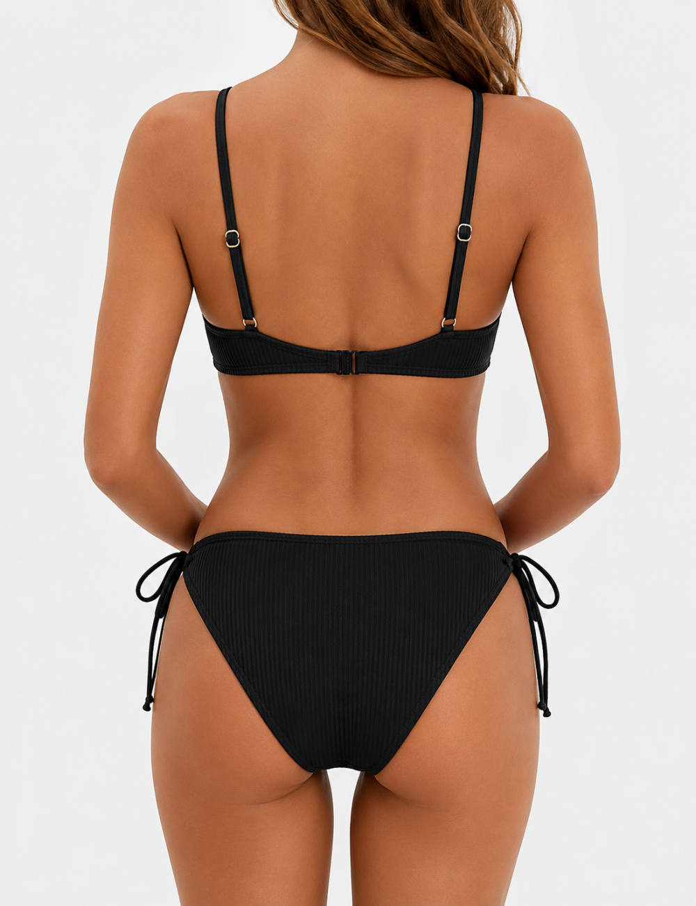 Ladies Multi Color Gold-Tone Metal Accents Triangle Bikini Set