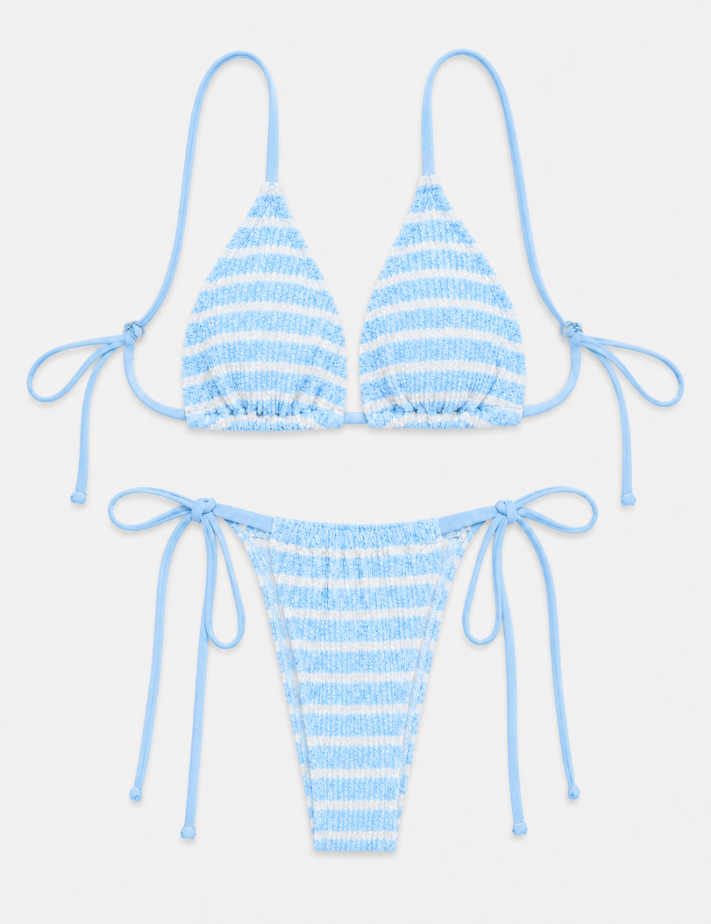 Ladies Color Block Striped Print Halter Triangle Bikini Set