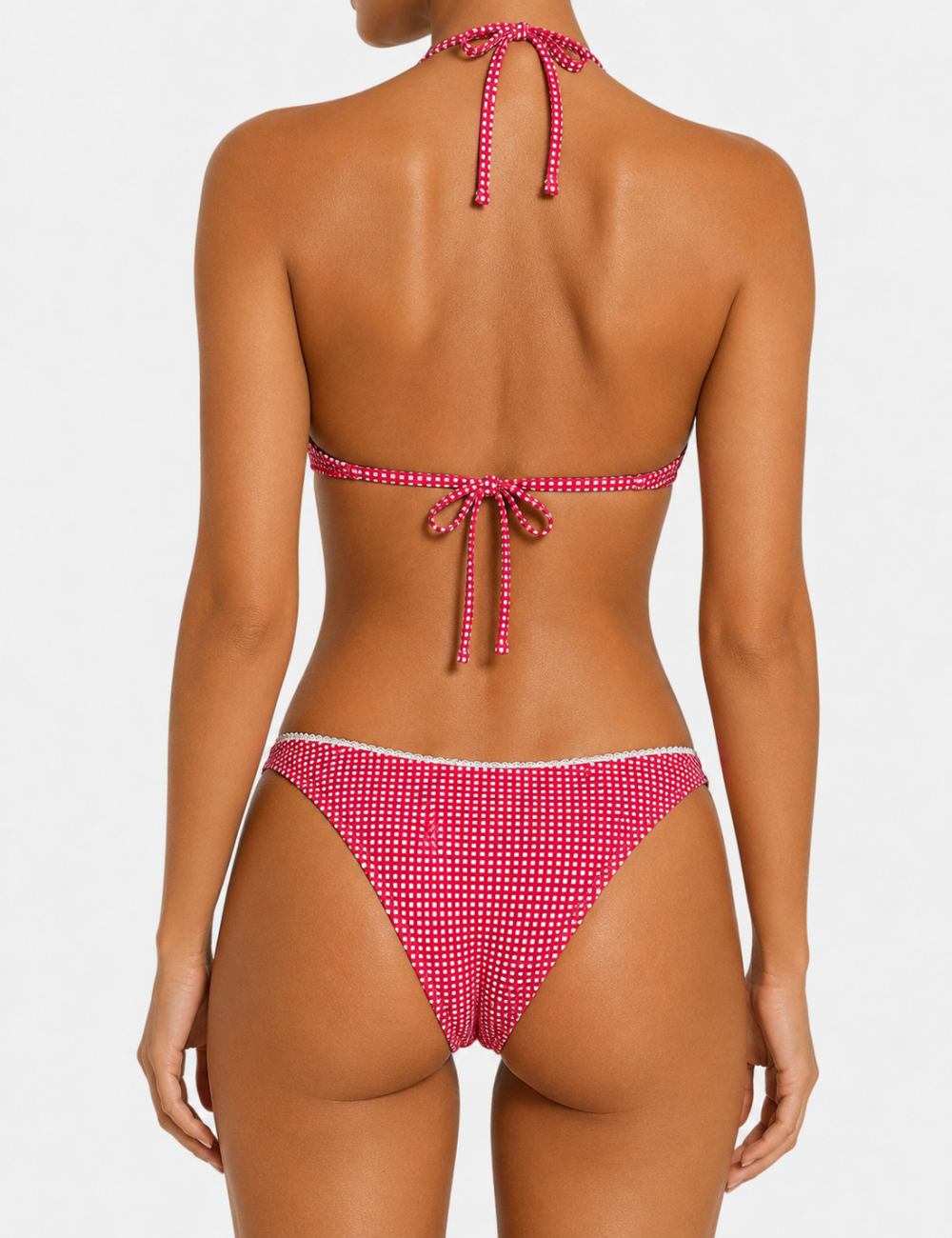Ladies Gingham Bow Halter Triangle 2-Piece Bikini Set
