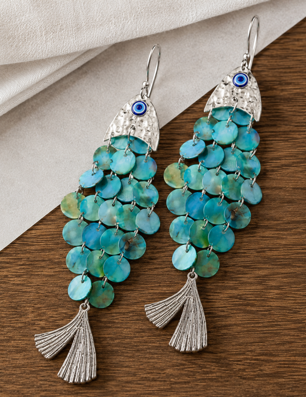 Ladies Boho Shell Bead Tassel Drop Earrings