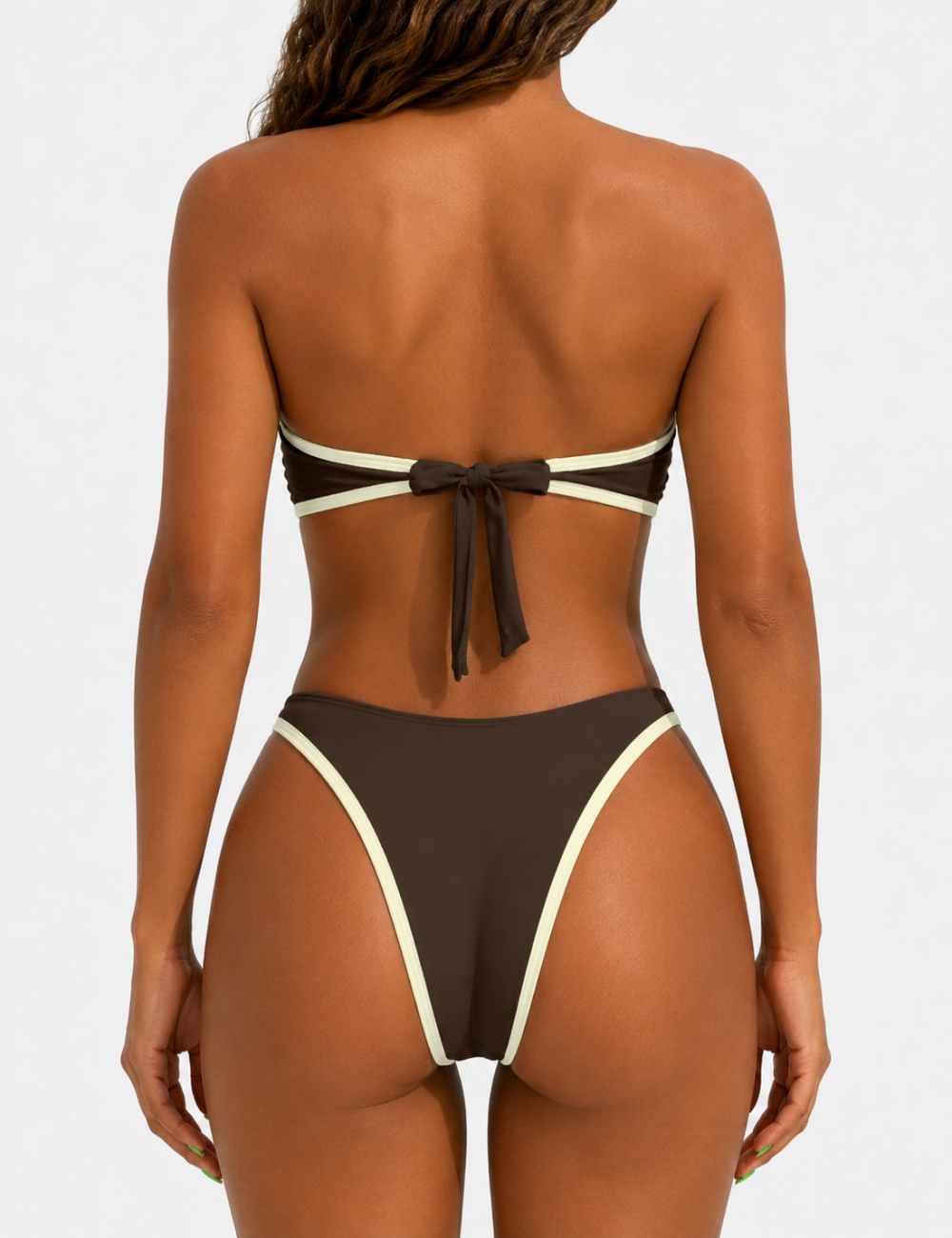 Ladies Contrast Trim Metal Ring Bandeau 2 Piece Bikini Set