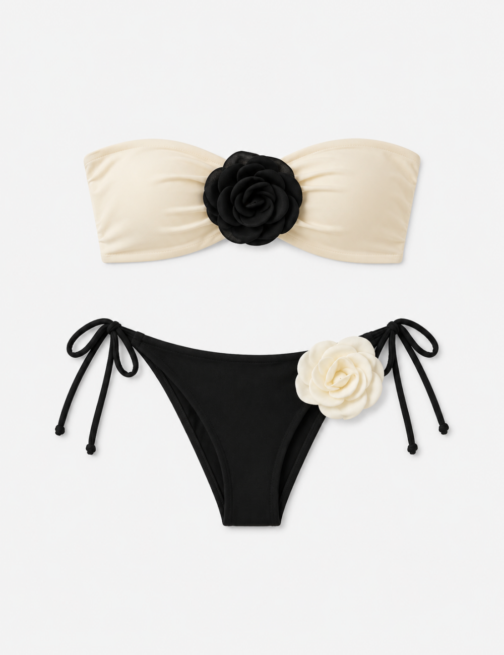 Ladies Front 3D Flower Accents Bikini Set with Salong