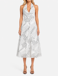 Ladies Chic Polka Dot Halter V-Neck Sleeveless Midi Dress