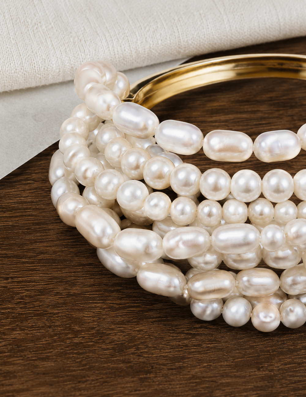 Ladies Boho Pearl Layered Woven Open Ring