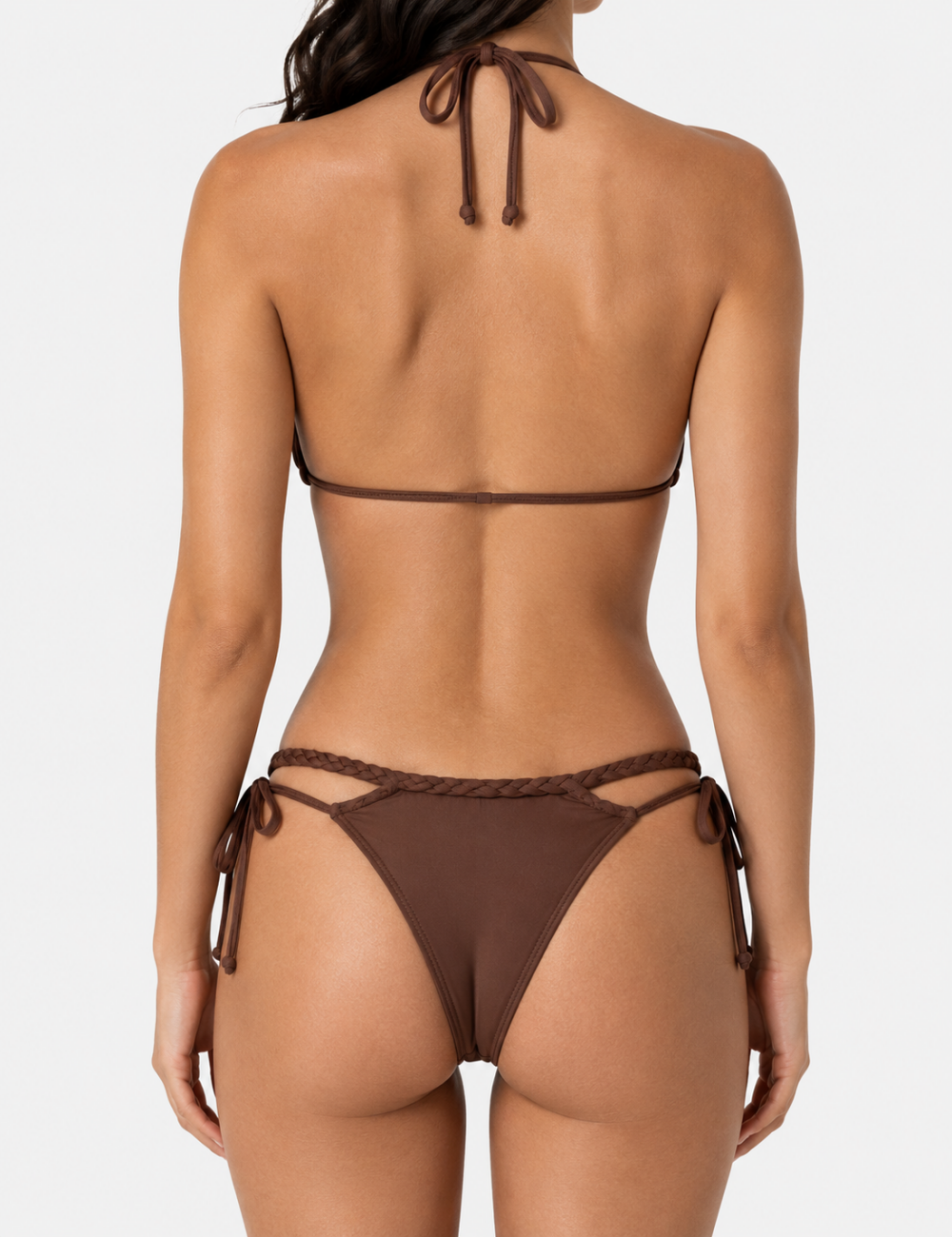 Ladies Braided Trim Halter Triangle 2-Piece Bikini Set