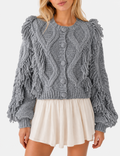 Ladies Cable Knit Tassel Round Neck Button Front Cardigan