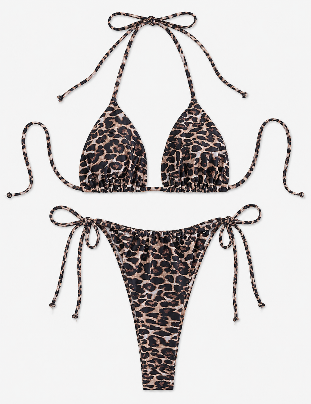 Ladies Leopard Print Halter Triangle Bikini Set