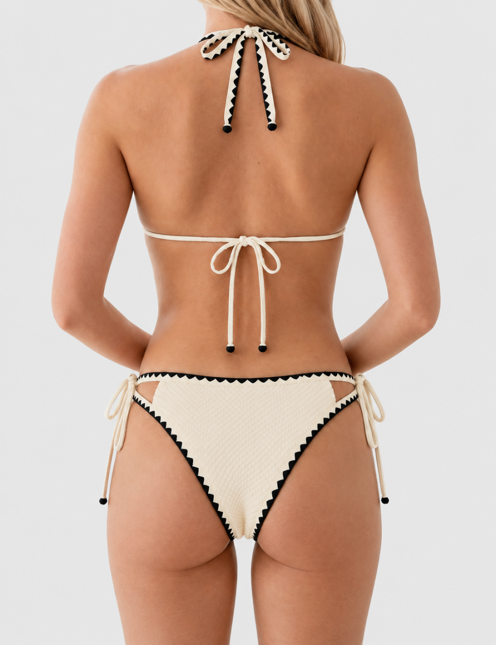 Ladies Contrast Trim Halter Triangle 2 Piece Bikini Set