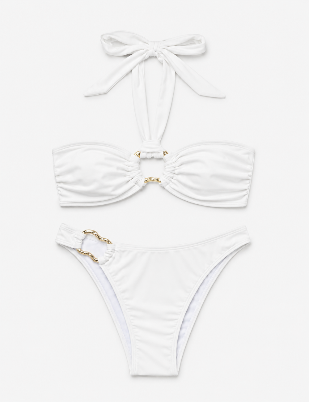 Ladies Matching Gold Hardware Halter Bandeau Bikini Set