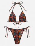 Ladies Boho Multicolor Floral Print Halter Triangle Bikini Set