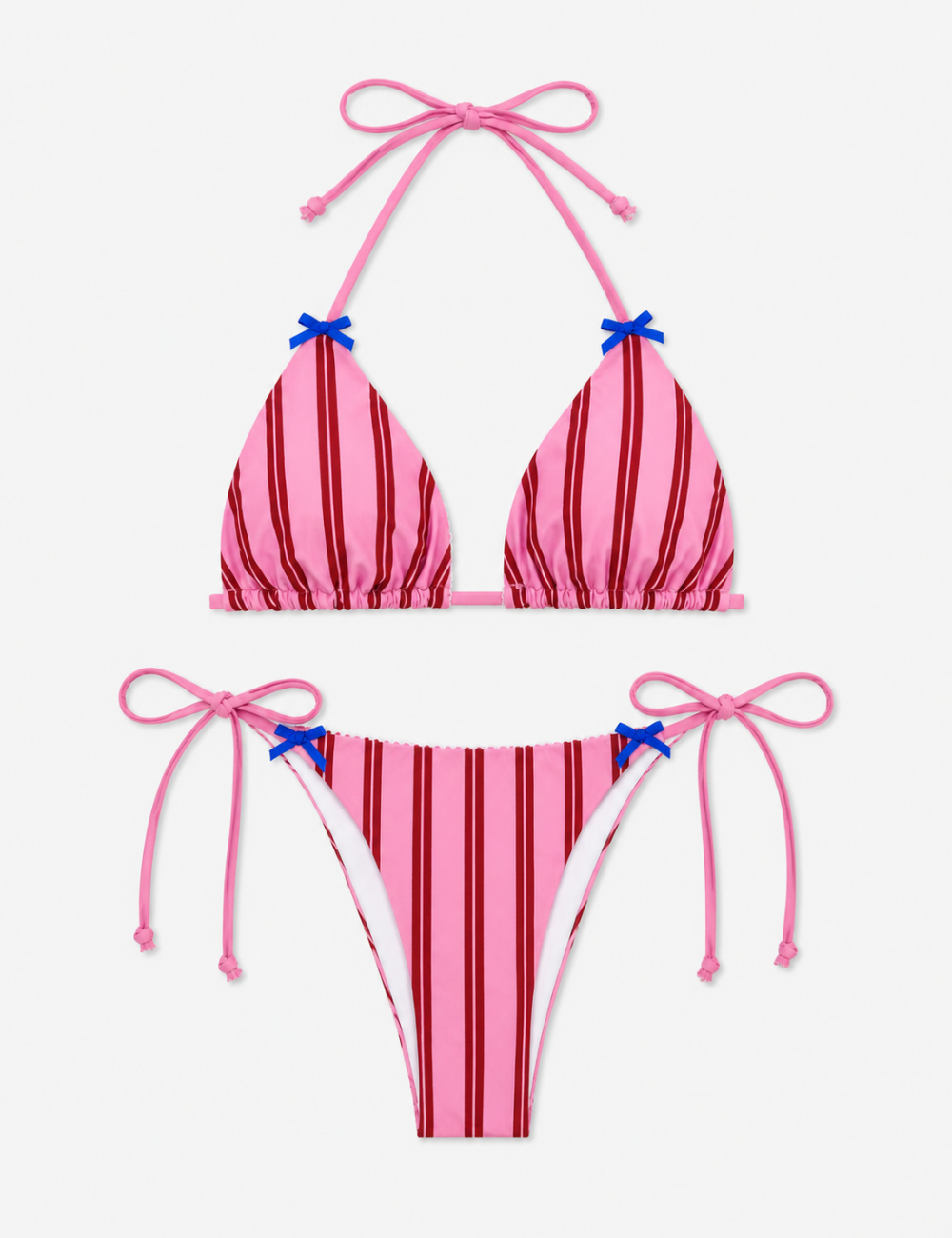 Ladies Vertical Stripe Bow Halter Triangle 2-Piece Bikini Set