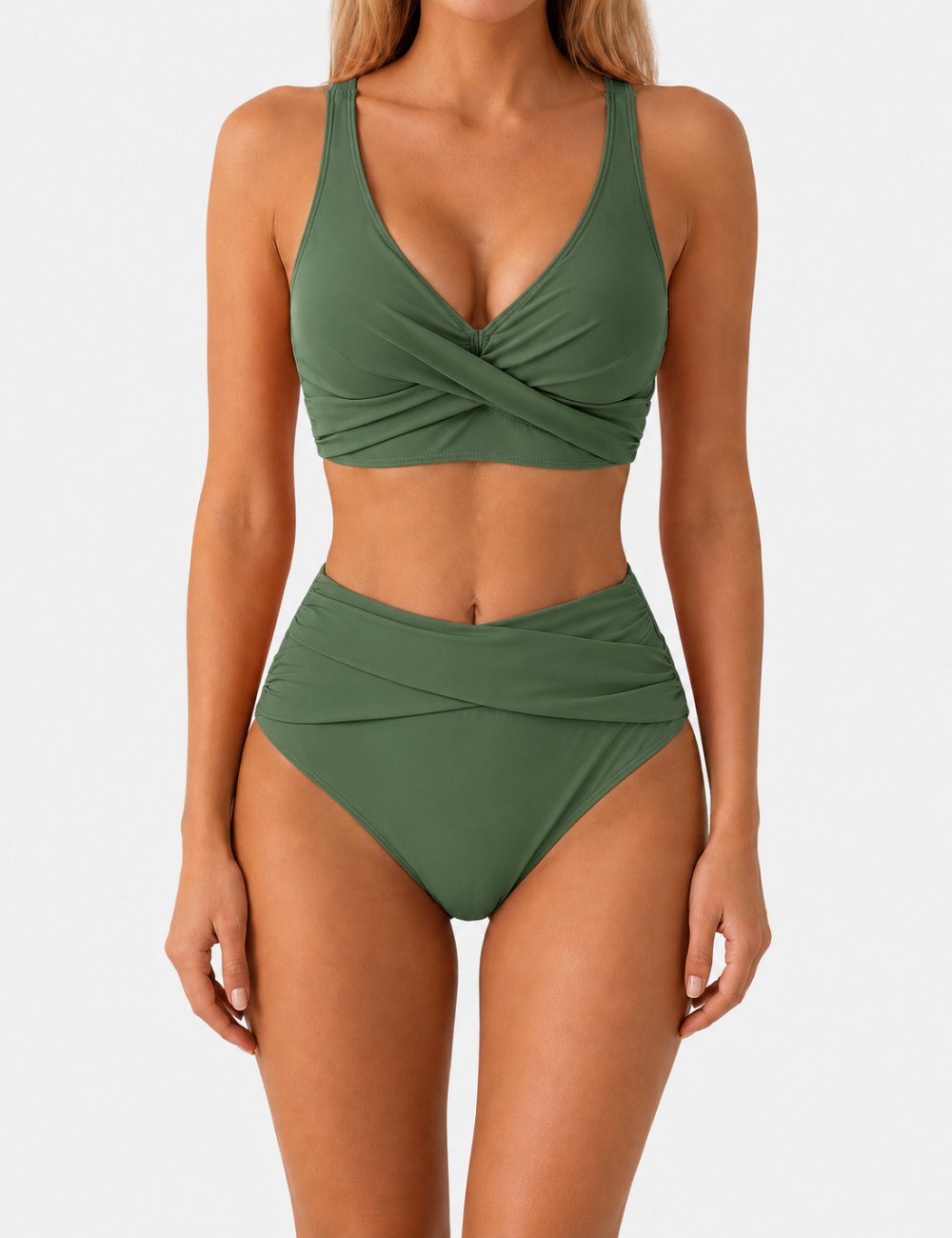 Ladies Twist-Front V-Neck High-Waisted Bikini Set
