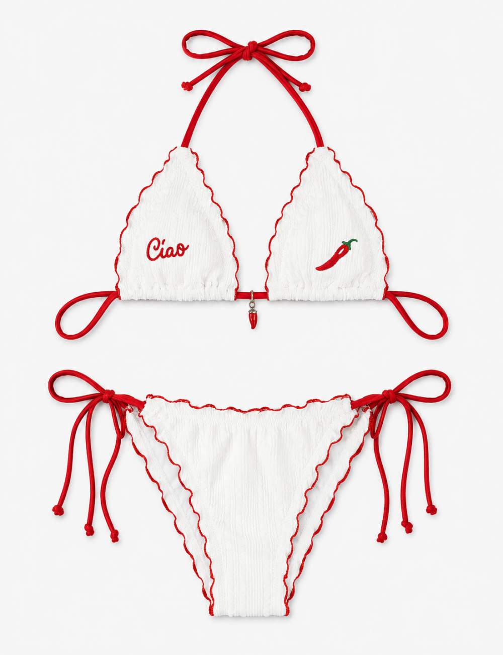 Ladies Chili Embroidered Halter Triangle 2 Piece Bikini Set